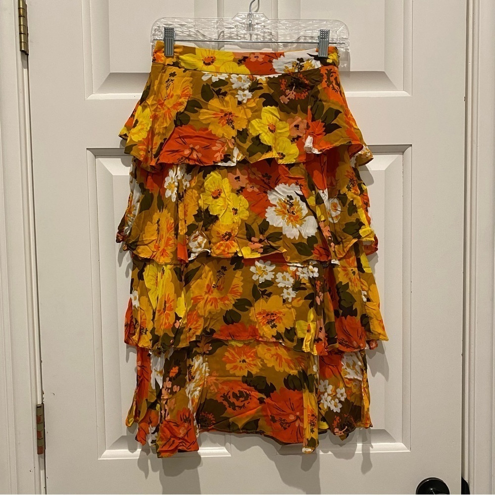Anthropologie Wolven Mavis Tiered Midi Ruffle Floral Skirt 16190 - Picture 4 of 13
